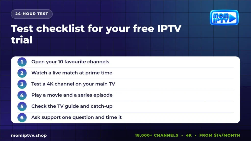 Best IPTV Free Trial in 2026: How to Get One and What to Test in 24 Hours 2 Free IPTV trial test checklist