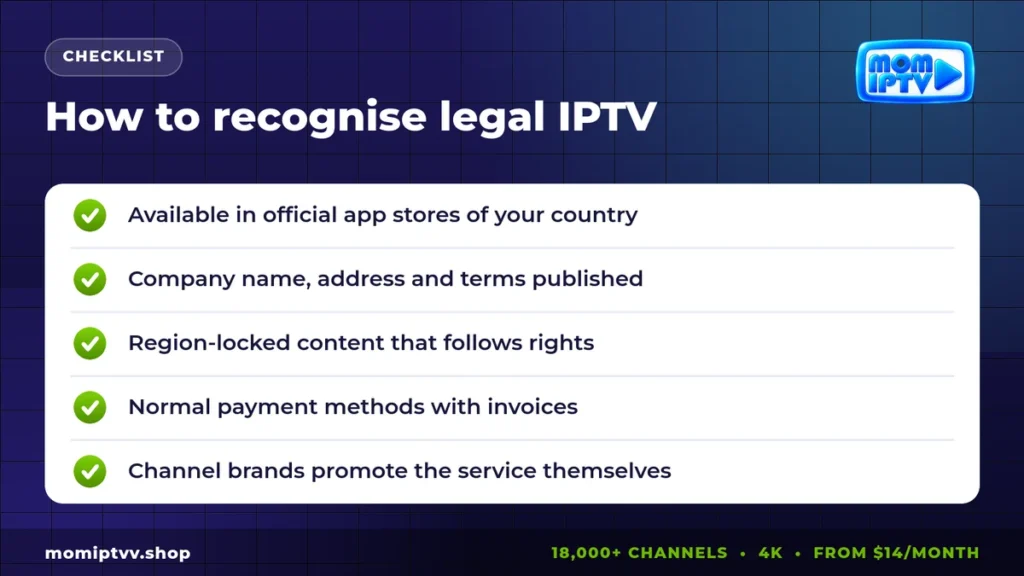 Best Legal IPTV Providers in 2026: Licensed Live TV Services Compared 2 How to recognise legal IPTV services