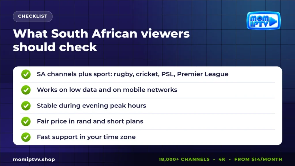 Best IPTV Service for South Africa in 2026: Our Top Pick and How to Choose 2 IPTV South Africa checklist: sport, data, price, support