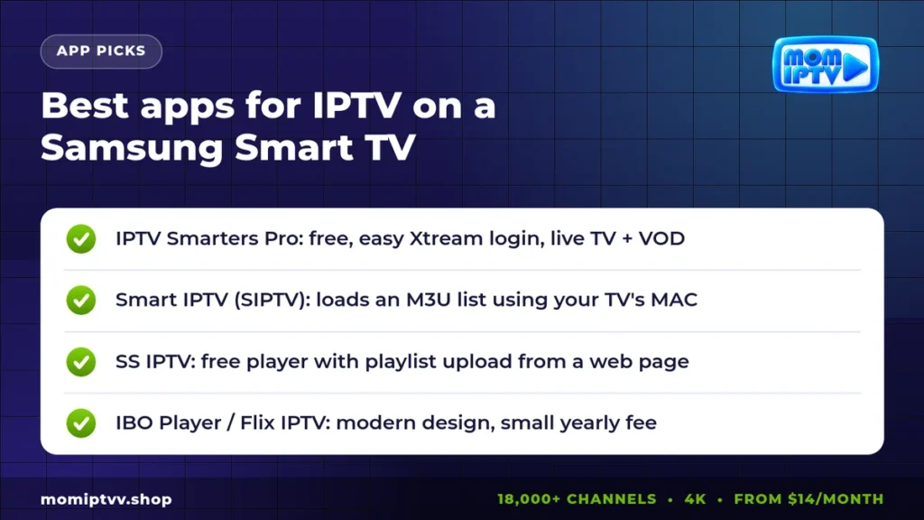 Best apps for IPTV Samsung Smart TV: IPTV Smarters Pro, Smart IPTV, SS IPTV