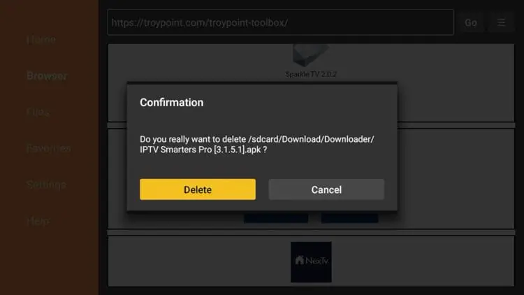 Setup Guide 14 Step 14: Confirm Deletion - install Mom IPTV on Amazon Firestick