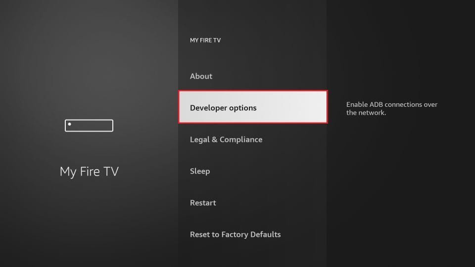 Setup Guide 3 Step 3: Choose Developer Options - install Mom IPTV on Amazon Firestick