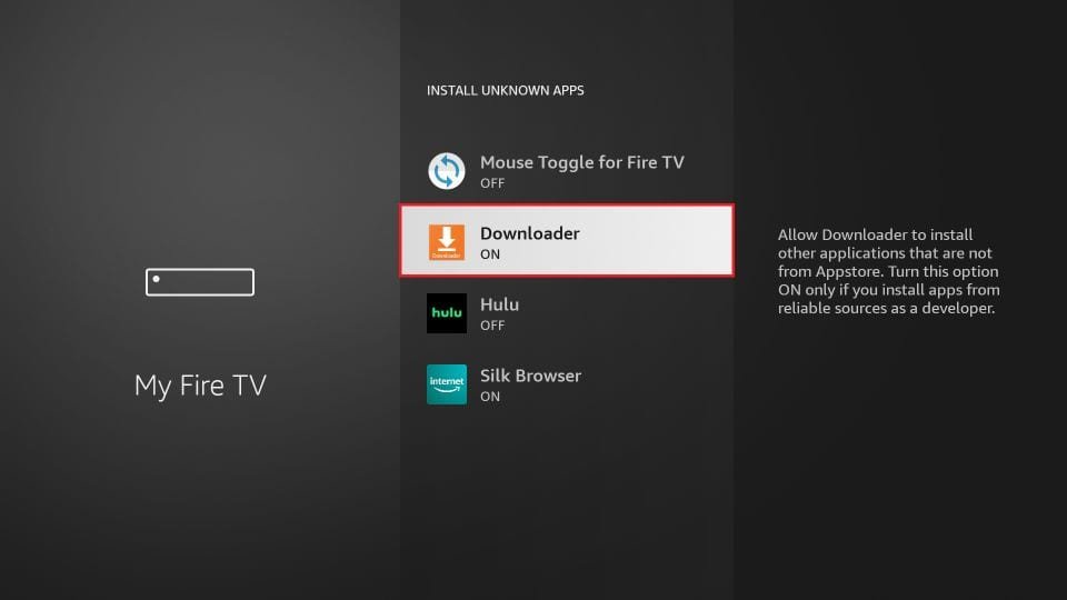 Setup Guide 5 Step 5: Enable Downloader - install Mom IPTV on Amazon Firestick